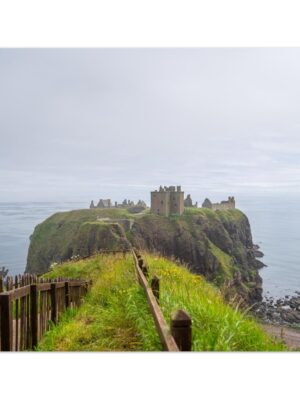 Dunnottar Castle & fenced pathway, Aberdeenshire, Scotland  -  Blank Inside -  Pack of 10 (standard envelopes) (US & CA Only) Scottish Castle Collection