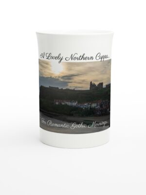 "A Romantic Gothic Morning Cuppa" for you - White 10oz Porcelain Slim Mug - Landscape Inspired Mugs Collection
